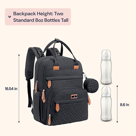BabbleRoo Diaper Bag Backpack – Multi-Function Waterproof Baby Travel Tote with Changing Pad, Stroller Straps & Pacifier Case (Unisex, Black)