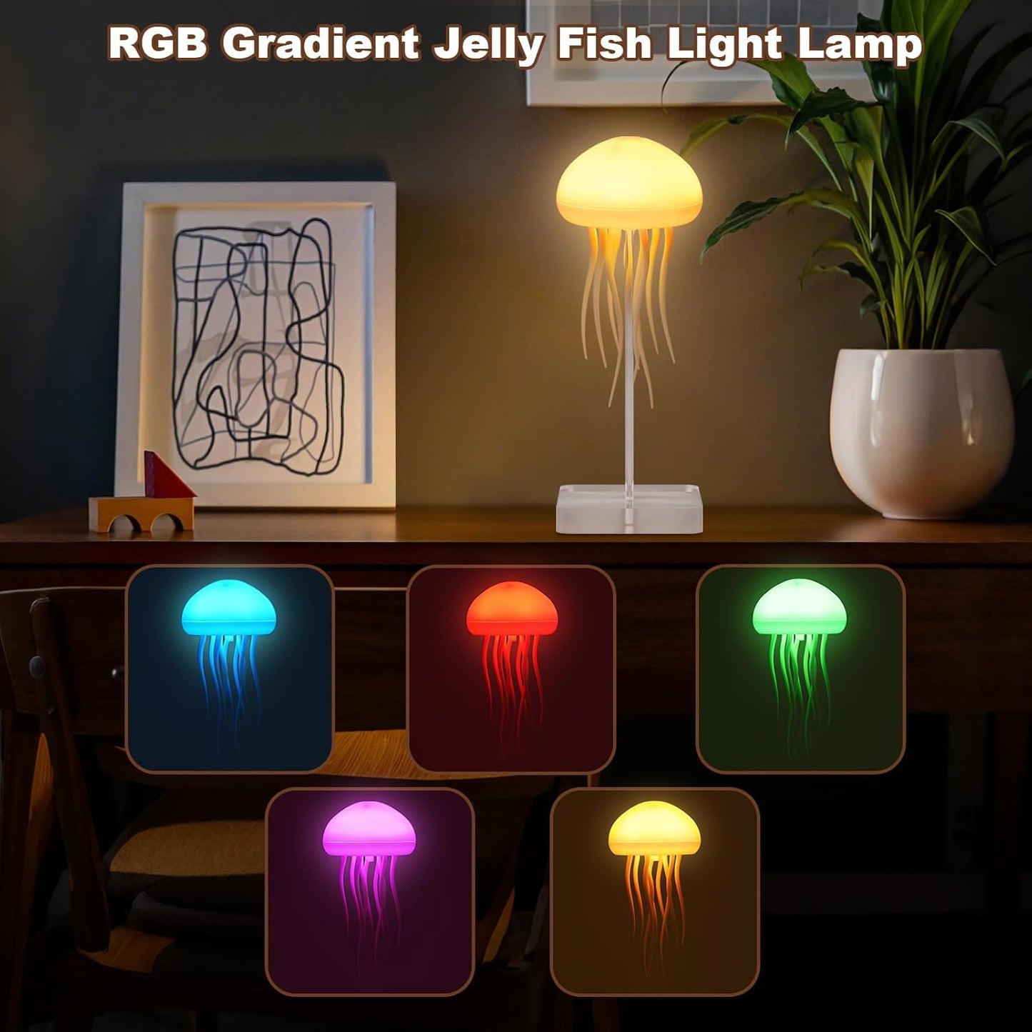 LED Jellyfish Lamp - 3D Ocean Mood Light with Color-Changing Effects