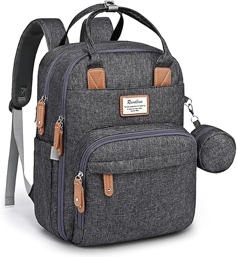 RUVALINO Diaper Bag Backpack – Waterproof Multifunction Travel Baby Changing Bag with Large Capacity for Moms & Dads (Dark Gray)