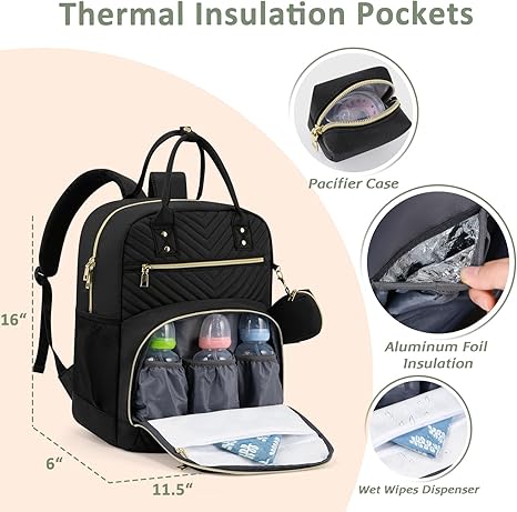 Diaper Bag Backpack – Multipurpose Baby Essentials Travel Backpack with Pacifier Case, Stylish Large Capacity Waterproof Bag for Baby Girl & Boy (M-Black)
