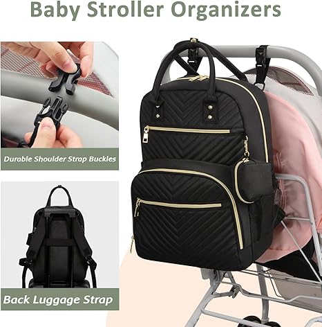 Diaper Bag Backpack – Multipurpose Baby Essentials Travel Backpack with Pacifier Case, Stylish Large Capacity Waterproof Bag for Baby Girl & Boy (M-Black)