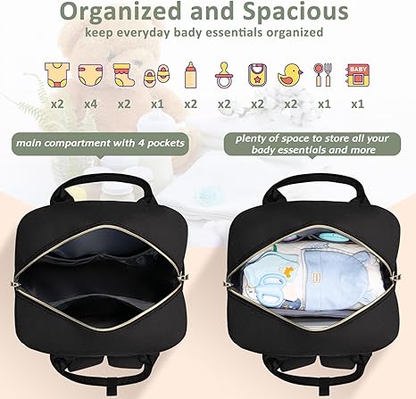 Diaper Bag Backpack – Multipurpose Baby Essentials Travel Backpack with Pacifier Case, Stylish Large Capacity Waterproof Bag for Baby Girl & Boy (M-Black)