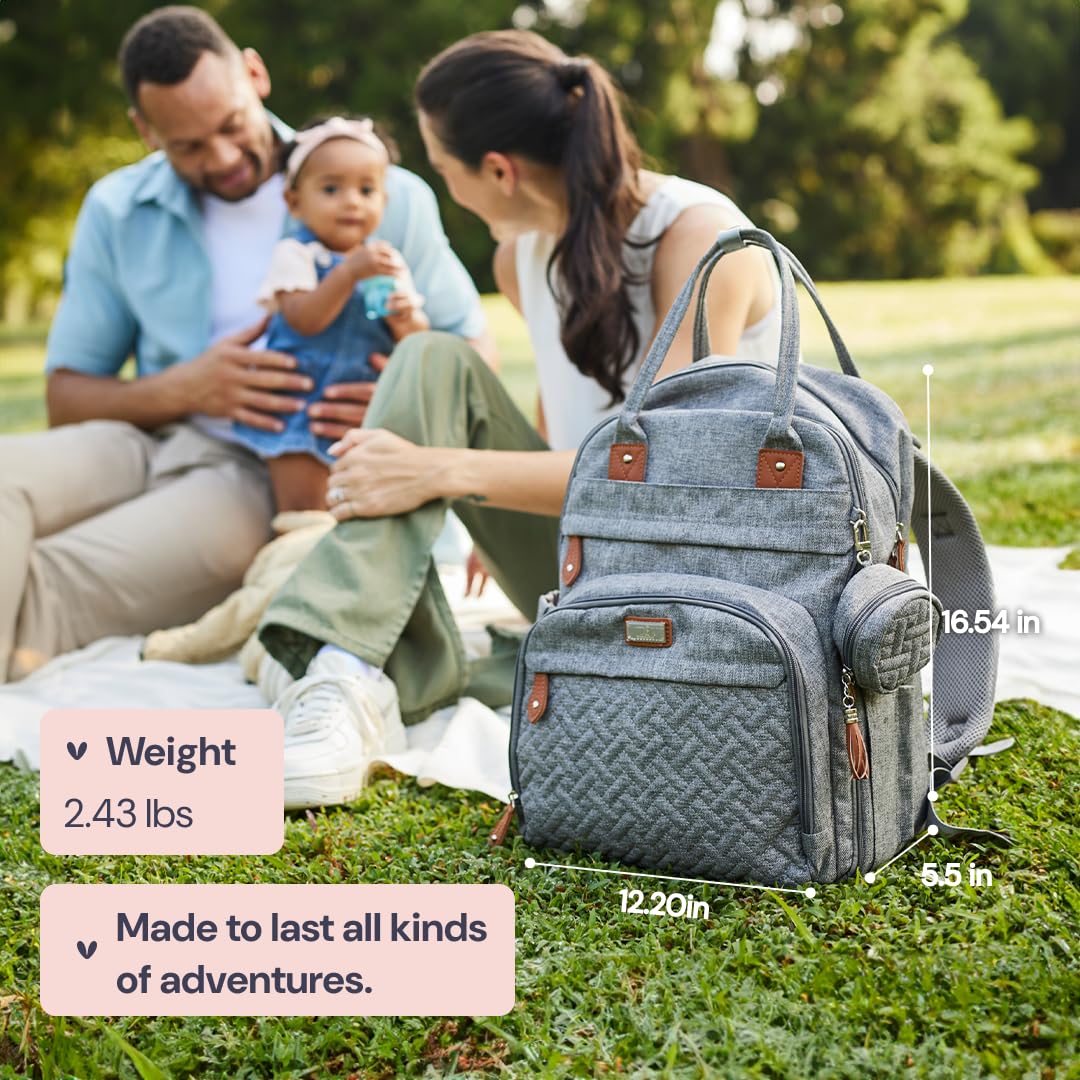 BabbleRoo Diaper Bag Backpack – Multi-Function Waterproof Baby Travel Tote with Changing Pad, Stroller Straps & Pacifier Case (Unisex, Black)