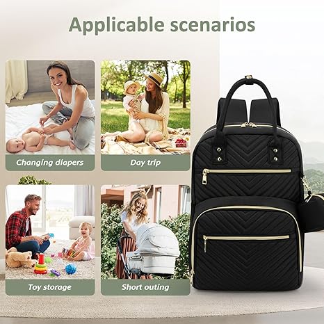 Diaper Bag Backpack – Multipurpose Baby Essentials Travel Backpack with Pacifier Case, Stylish Large Capacity Waterproof Bag for Baby Girl & Boy (M-Black)