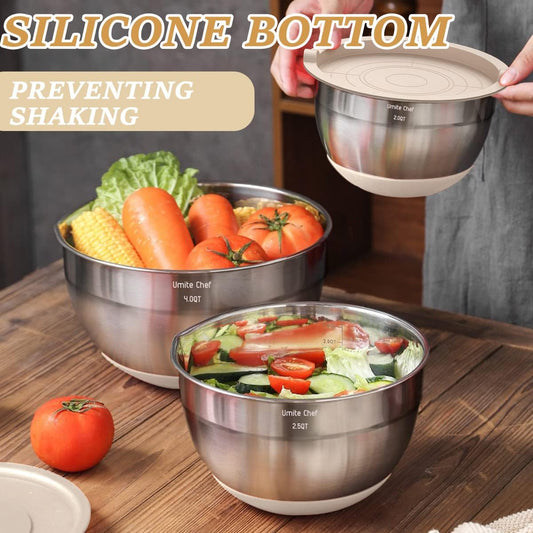 Mixing Bowls with Airtight Lids Set, Stainless Steel