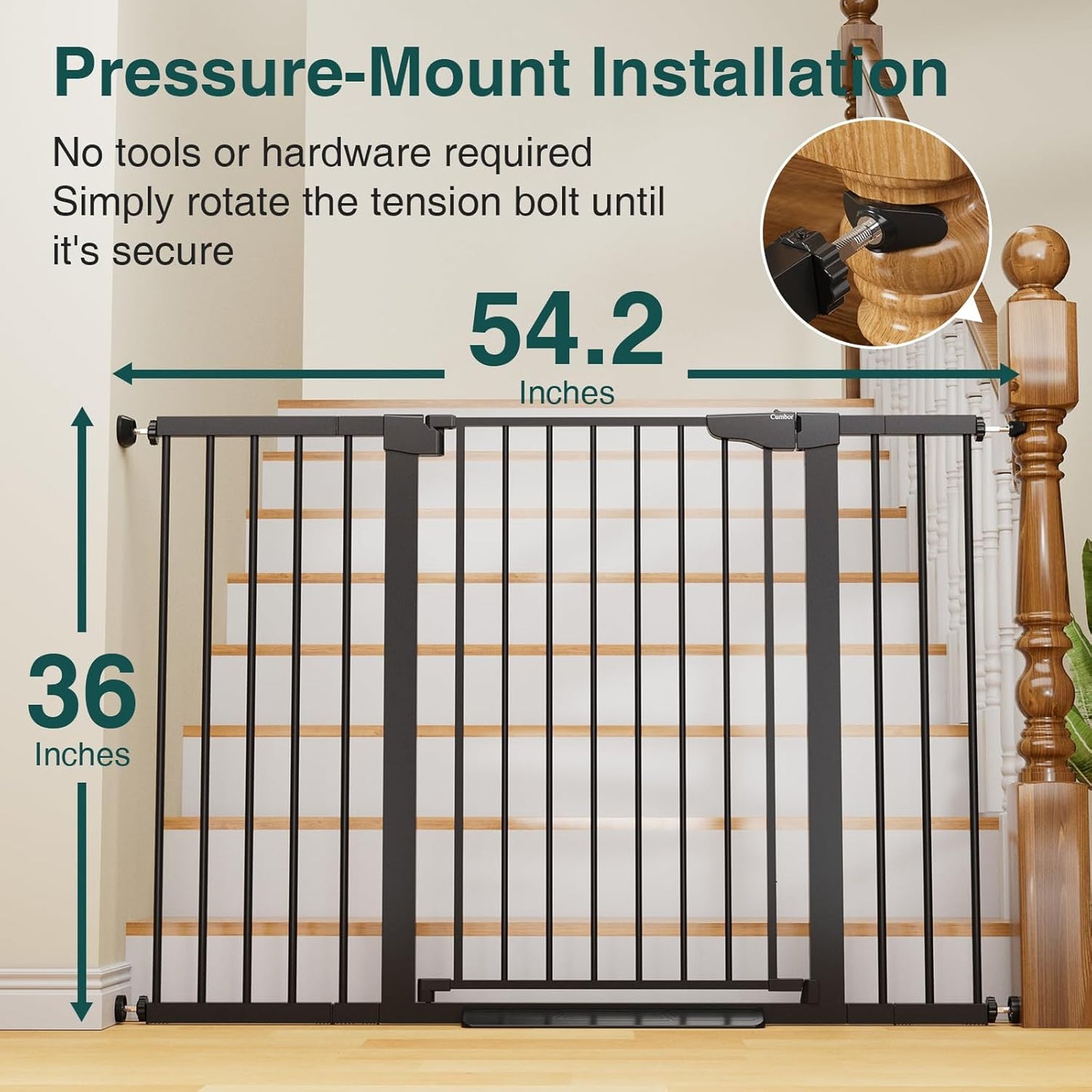 36" Extra Tall Baby Gate for Stairs, Extra Wide Dog Gate