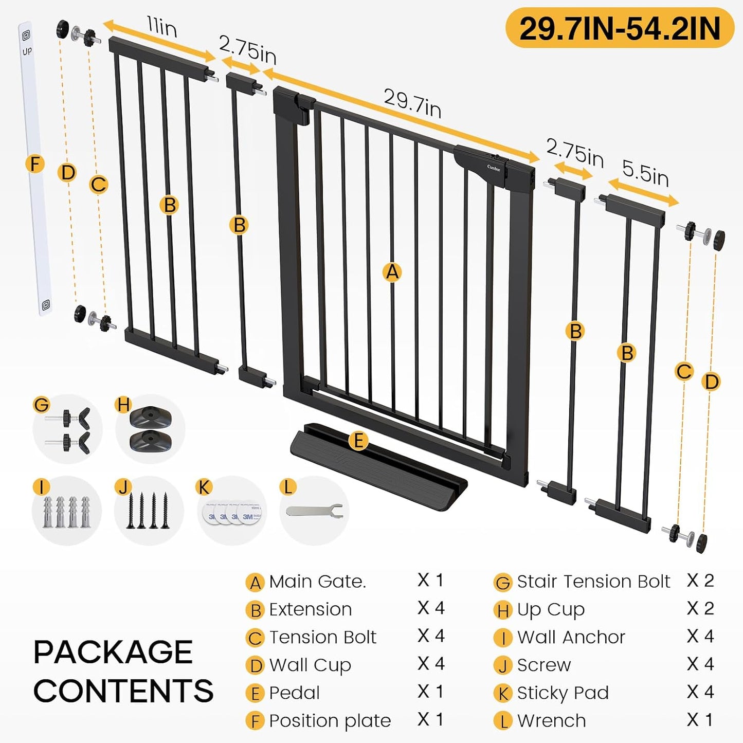 36" Extra Tall Baby Gate for Stairs, Extra Wide Dog Gate