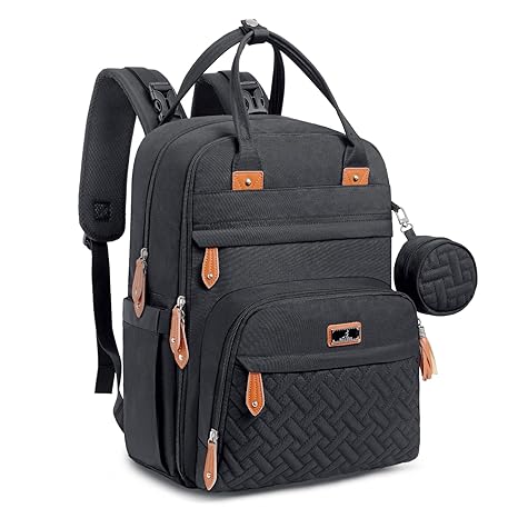 BabbleRoo Diaper Bag Backpack – Multi-Function Waterproof Baby Travel Tote with Changing Pad, Stroller Straps & Pacifier Case (Unisex, Black)